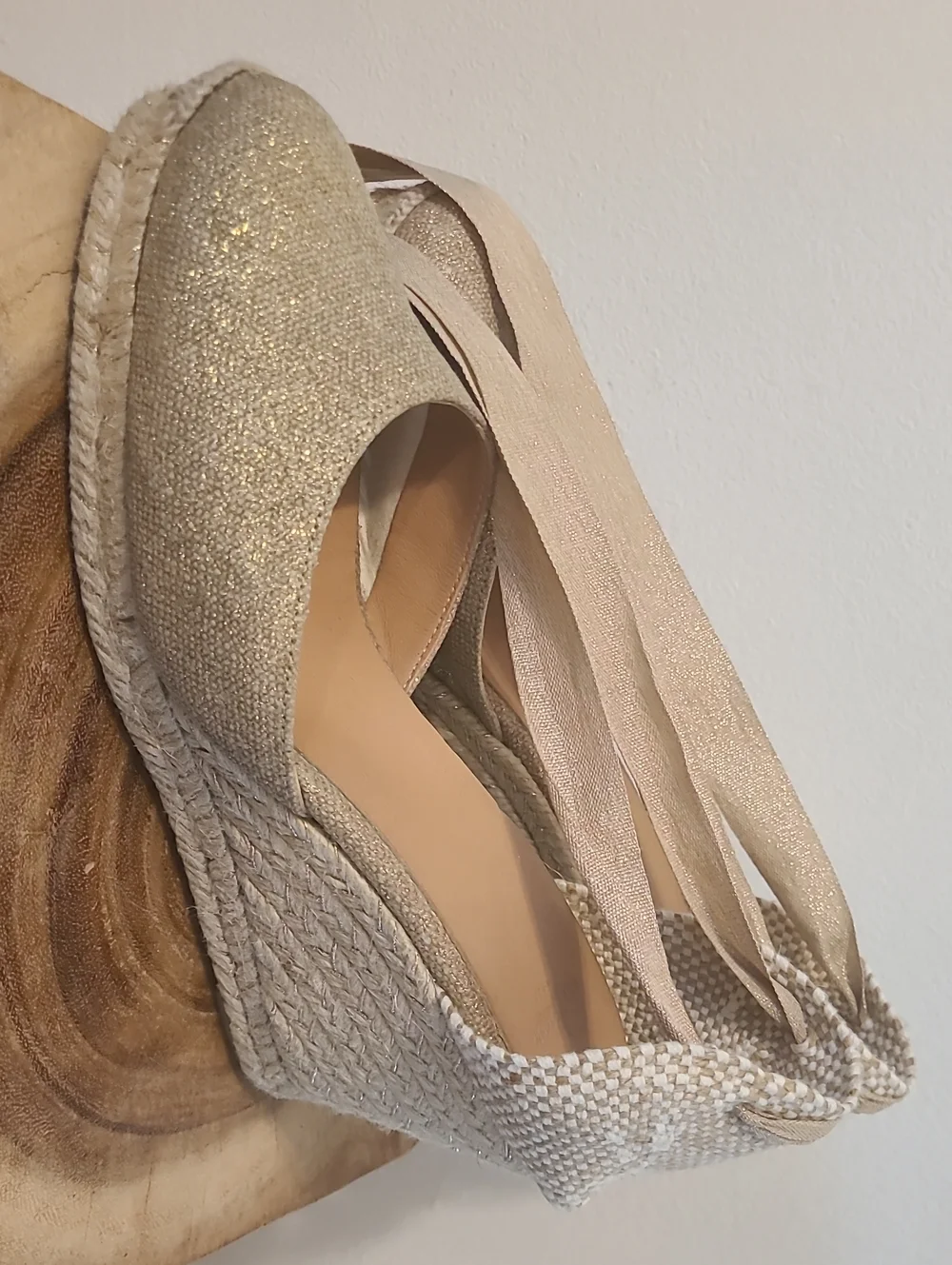 Castaner Sparkle Espadrille Wedge Sandals in Champagne